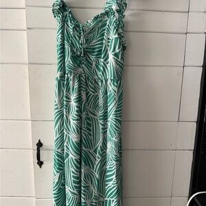 Green and White Leaf Print romper.